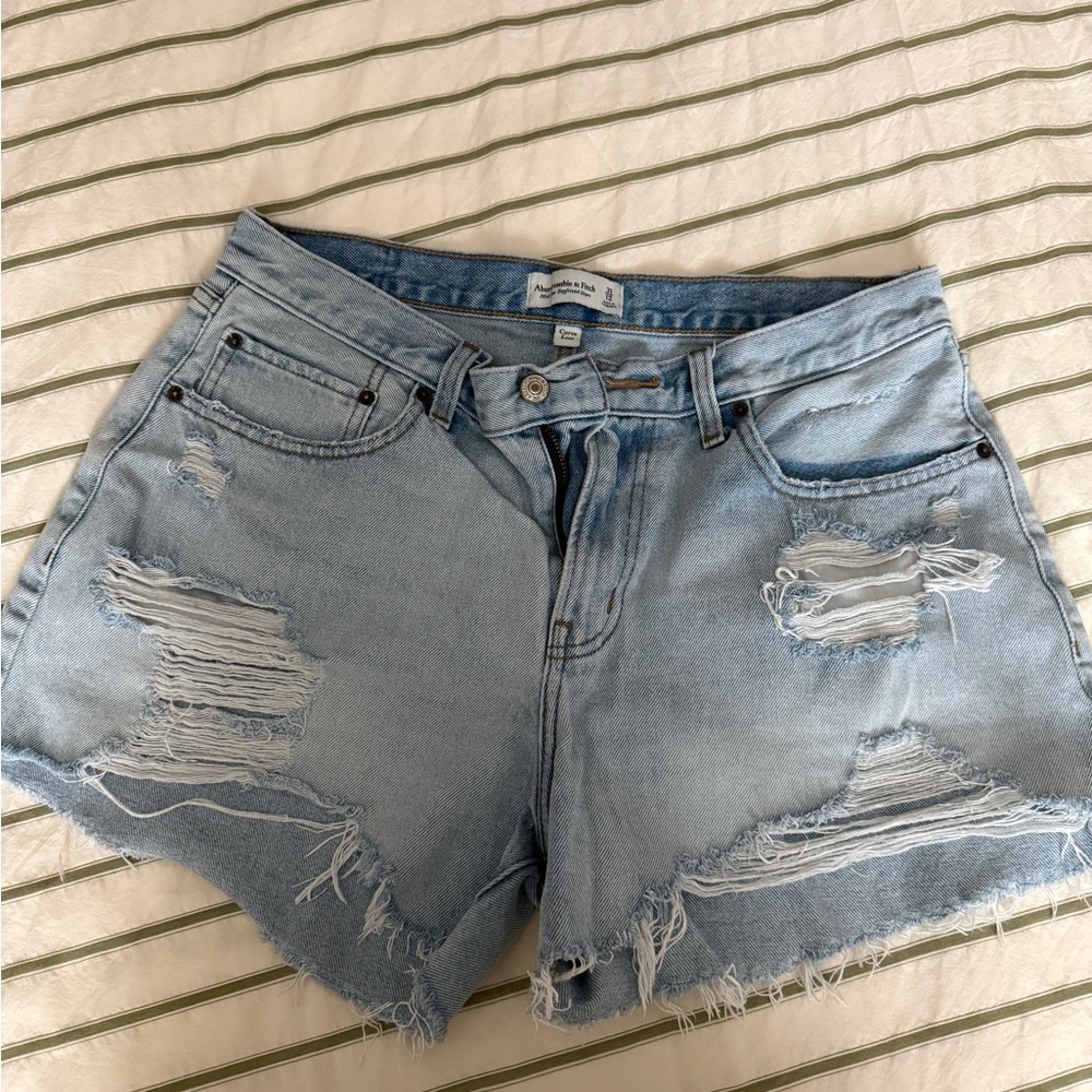 Abercrombie & Fitch Light Blue Distressed Denim Shorts